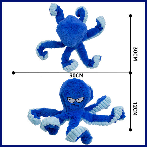 Unisex pet toy: Durable octopus plush in blue, a squeaky chew toy for dog supplies