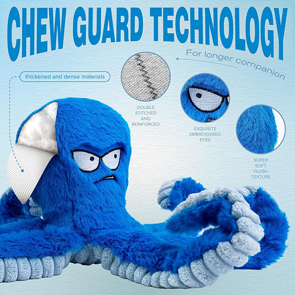 Unisex tough chewer octopus dog toy, a sturdy stuffed pet toy for robust play