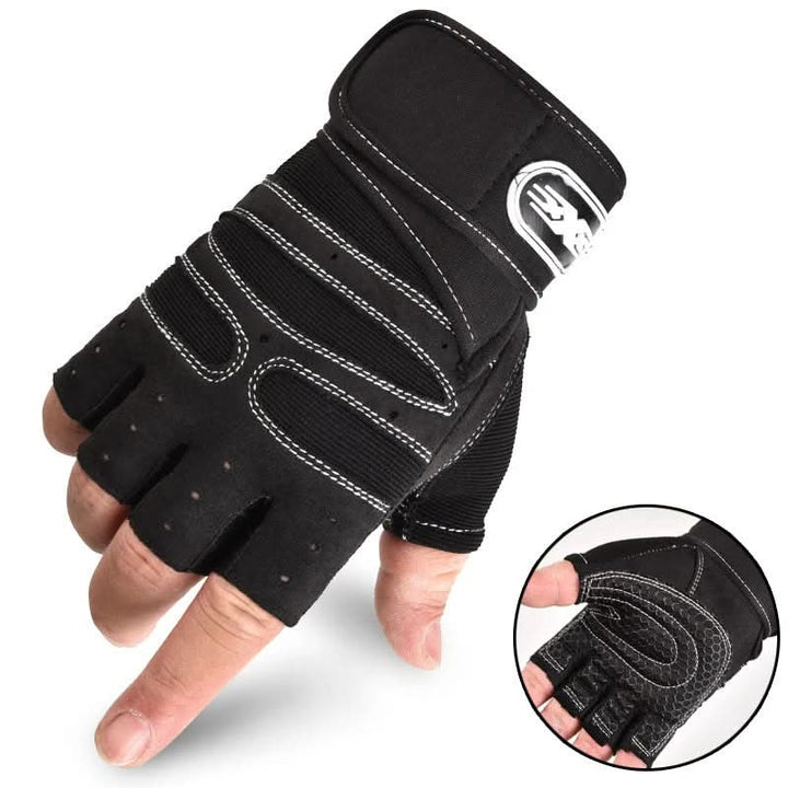 Professional gym gloves with shock resistance & extended wrist support, enhancing grip & preventing injury.