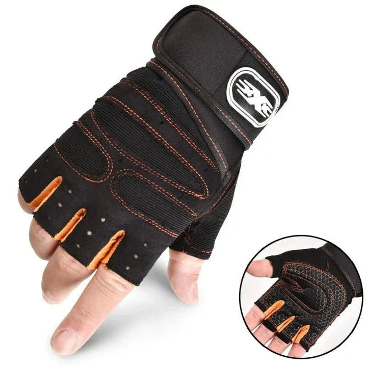 Close-up of shock-resistant training gloves, showing padded palm & adjustable wrist strap for secure fit.