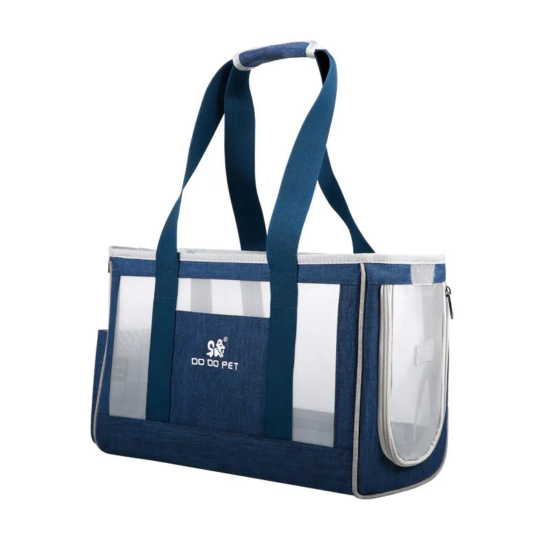 Portable transparent pet carrier for cars, small dogs, cats; vented travel bag, pet travel gear