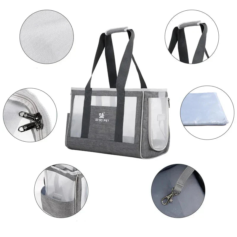 Unisex transparent pet carrier bag with ample ventilation for car travel with cats & small dogs