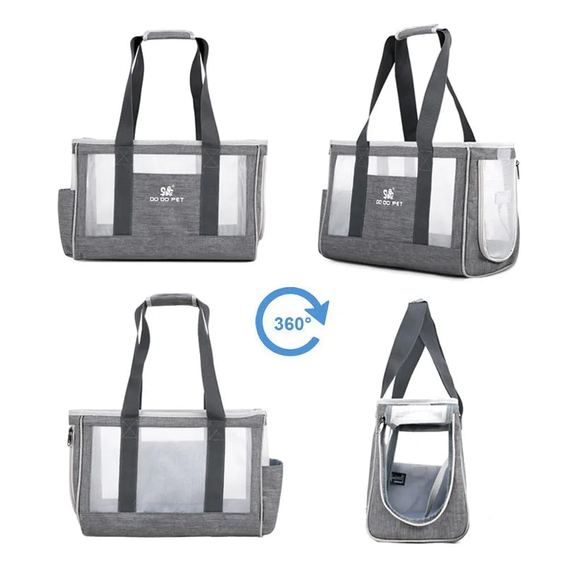 Compact transparent pet carrier for cars, travel with cats, small dogs; lightweight & portable