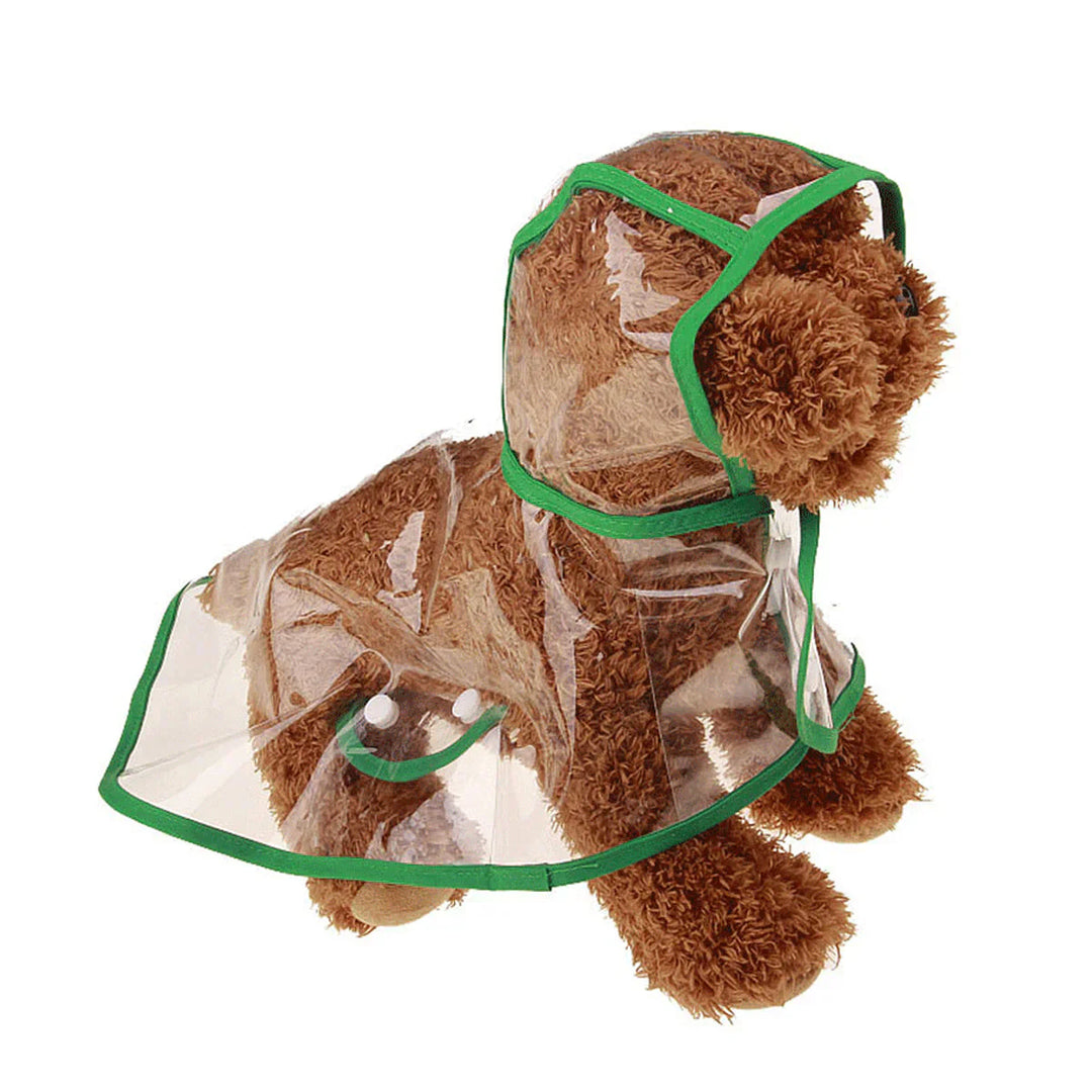 Unisex transparent dog rain jacket, demonstrating its lightweight and durable material.
