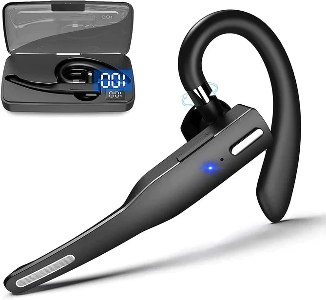 Professional Bluetooth headset featuring dual-mic noise cancelling for hands-free calls in office or truck.
