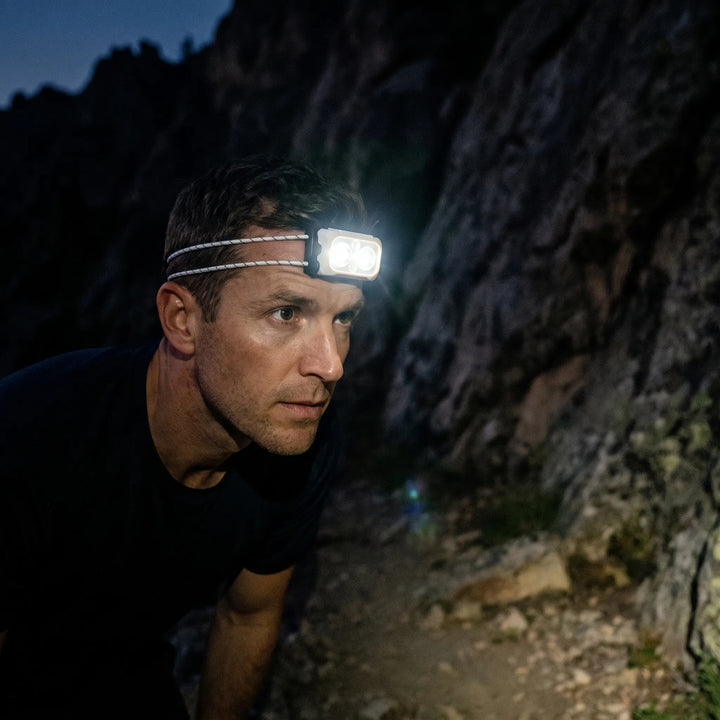 Unisex ultra-lightweight rechargeable LED headlamp for hiking, camping & outdoor adventures.