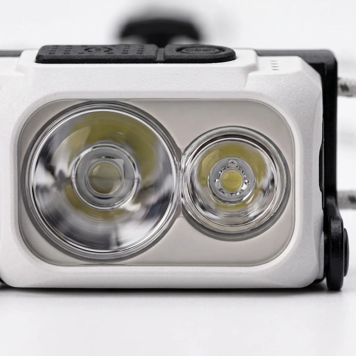 Ultra-lightweight rechargeable headlamp for outdoor adventures, providing bright LED light on the go.