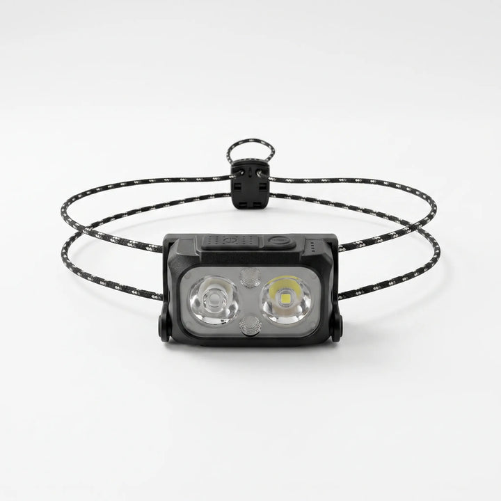 Bright LED outdoor headlamp, rechargeable & ultra-lightweight for camping, hiking, and hands-free use.
