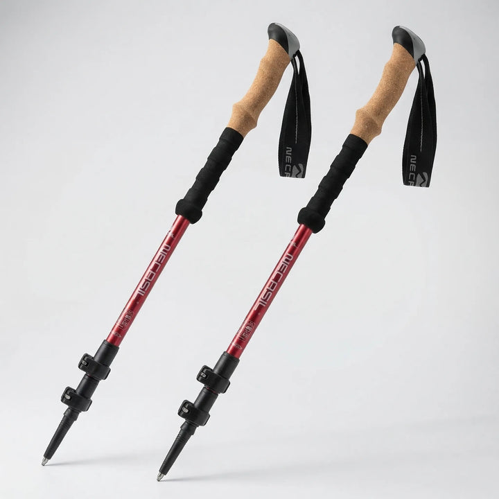 Set of 2 ultralight adjustable trekking poles, essential outdoor gear for hikers and trail walkers.