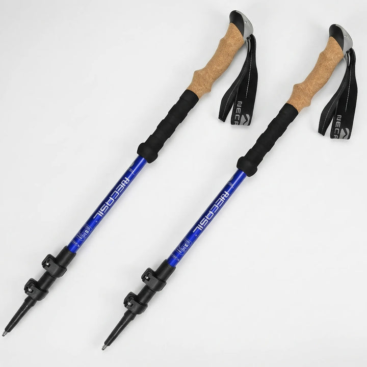 Portable collapsible ultralight hiking poles, adjustable design for easy packing & travel readiness.
