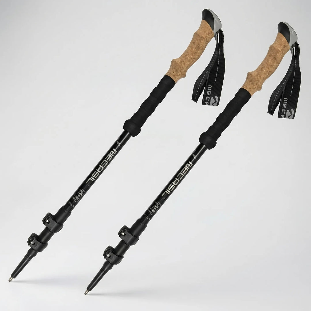 Durable ultralight adjustable trekking poles, set of 2, providing stability for all hiking terrains.