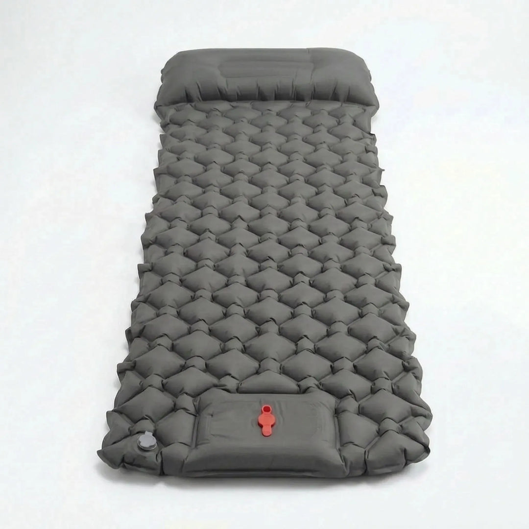 Unisex portable camping bed. Quick-inflate foot pump & integrated pillow for ultralight outdoor recreation and hiking.