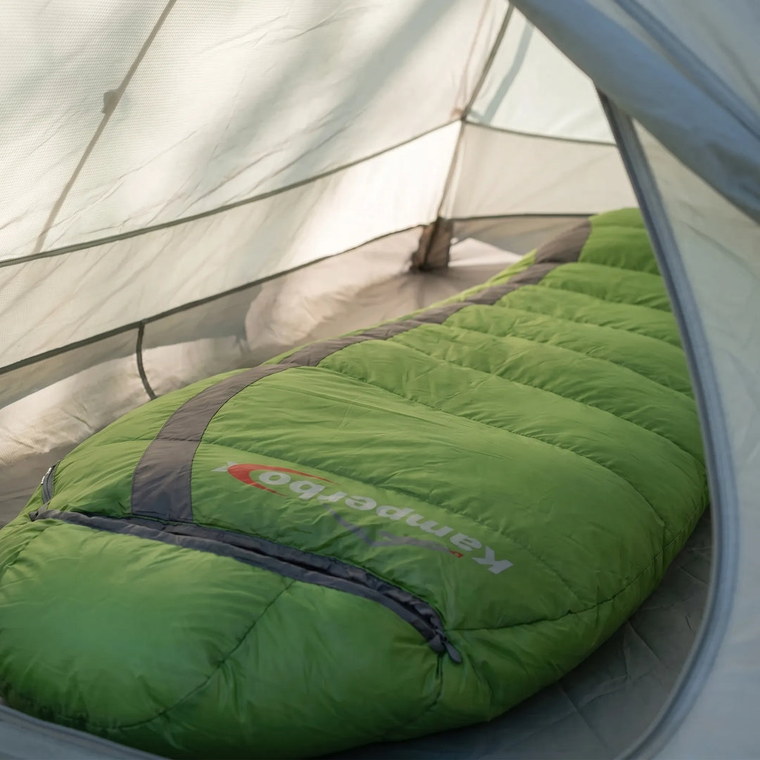 Unisex ultralight down mummy sleeping bag for cold weather camping, hiking & backpacking.