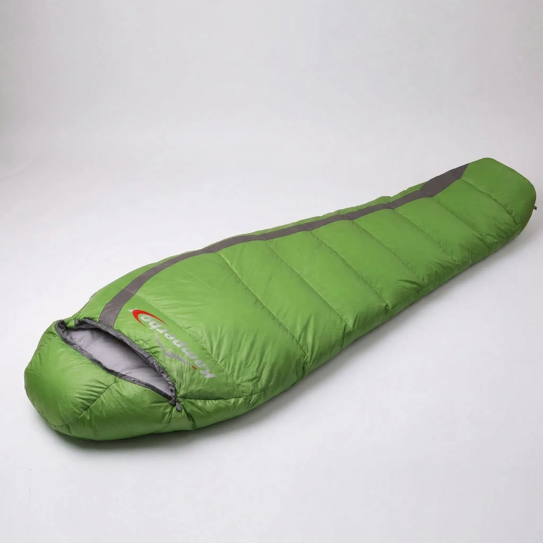 Premium down insulated ultralight mummy sleeping bag, essential outdoor gear for cold weather & winter camping.