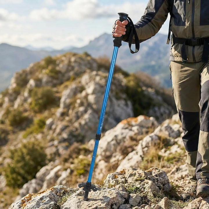 Unisex ultralight folding trekking pole for compact hiking, backpacking, and trail adventures.