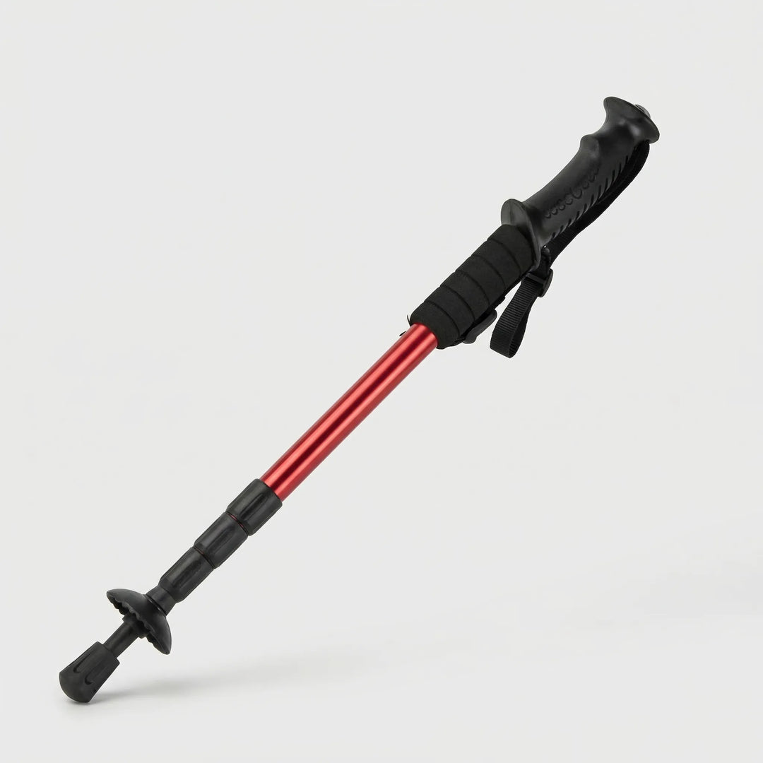 Pair of unisex ultralight folding trekking poles, essential compact trail gear for hiking & backpacking.