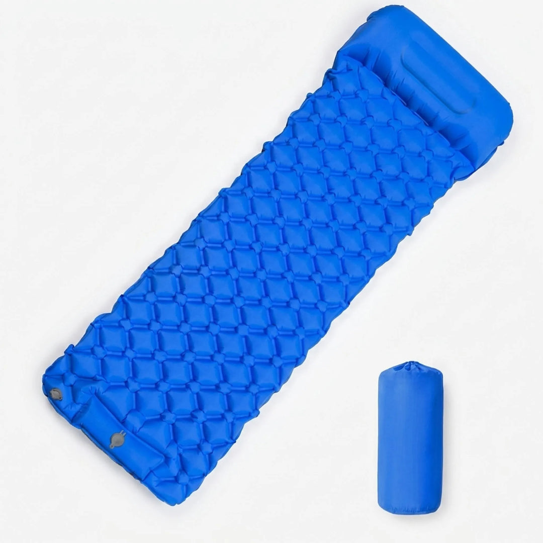 Close-up of durable fabric on a unisex ultralight camping sleeping pad, essential inflatable gear for outdoor comfort.