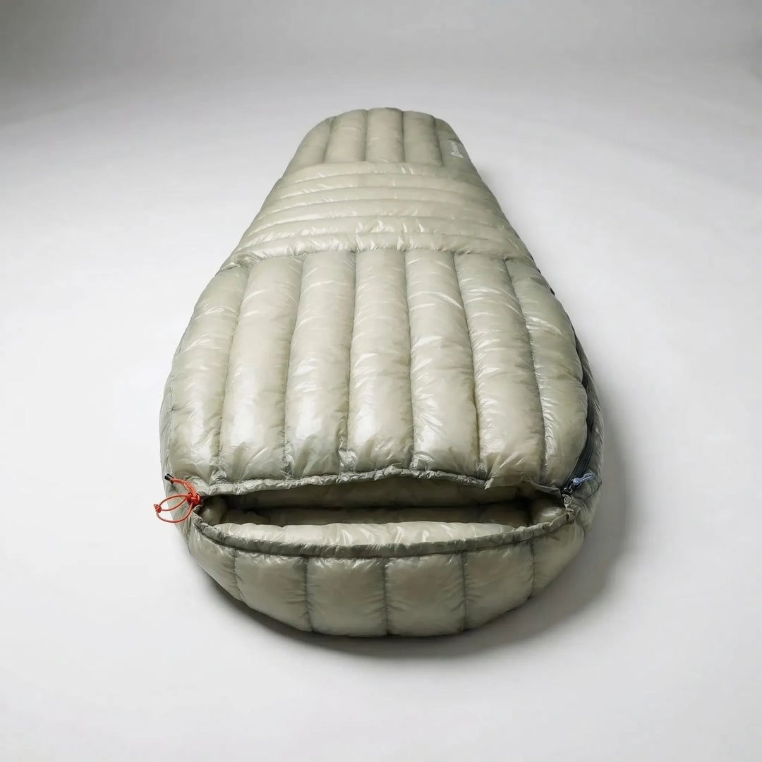 Backpacking ultralight down mummy sleeping bag. Provides warmth & comfort for camping & hiking.