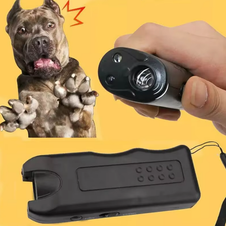 Animal repellent: ultrasonic dog trainer with LED light and sound, a portable pet care solution.
