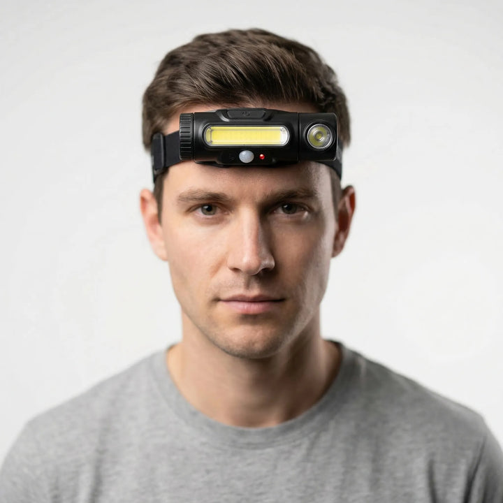 Adjustable unisex LED headlamp, USB rechargeable. Perfect work light for outdoor adventures & emergencies.