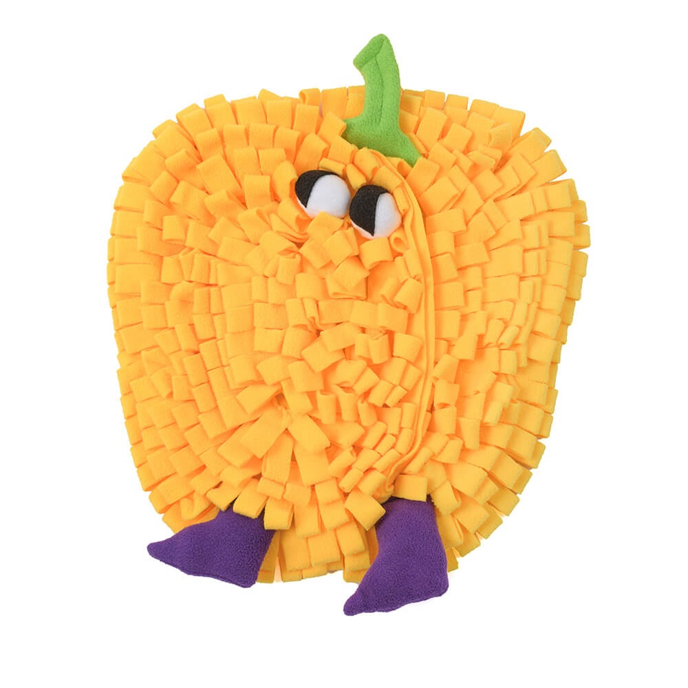 Interactive dog toy: vegetable snuffle mat with Hidden treats for pet enrichment and slow feeding.
