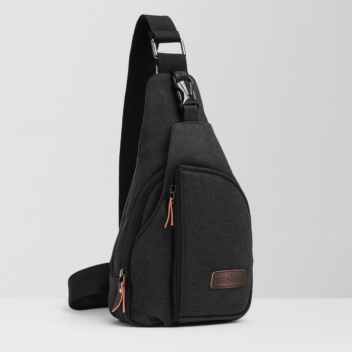 Stylish vintage canvas sling bag, a compact and versatile crossbody chest bag for unisex everyday carry.