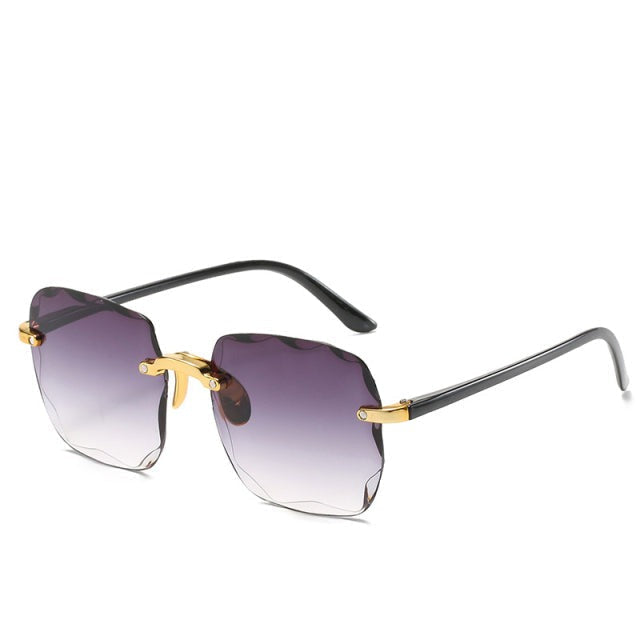 Trendy unisex rimless sunglasses, vintage design, square lenses, and UV400 eye protection for summer.