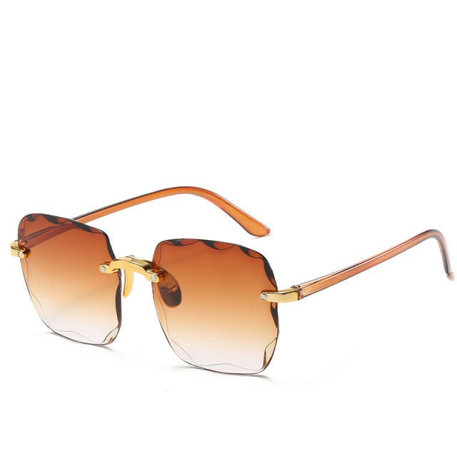 Lightweight unisex vintage rimless sunglasses with square lenses, offering UV400 protection & glare reduction.