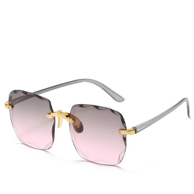 Stylish unisex rimless vintage eyewear with square lenses and UV400 protection, a trendy summer accessory.