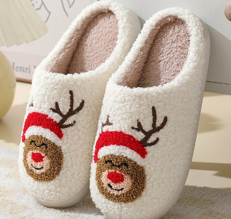 Stay warm & safe with these non-slip unisex house slippers featuring a festive deer motif.
