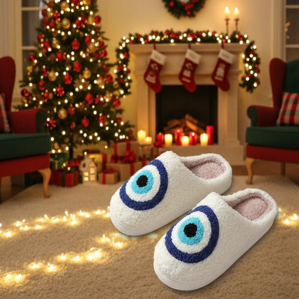 Festive deer non-slip warm house slippers for unisex adults. Comfortable indoor winter shoes.