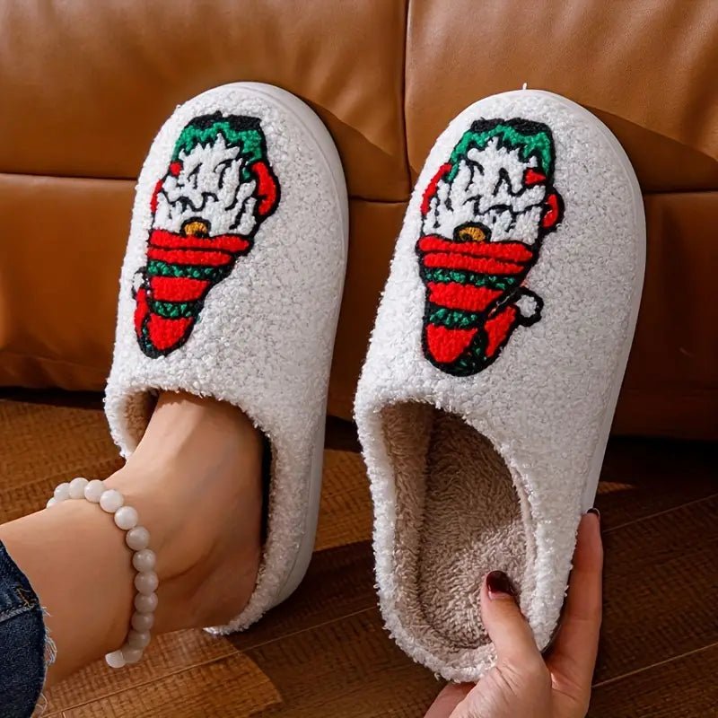 Holiday gift idea: warm unisex deer slippers, comfortable & non-slip for festive home wear.
