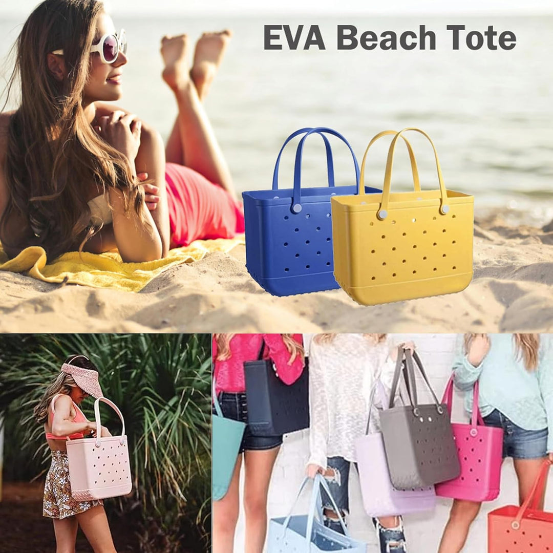 Open view of the spacious interior of the waterproof beach tote with drainage system.