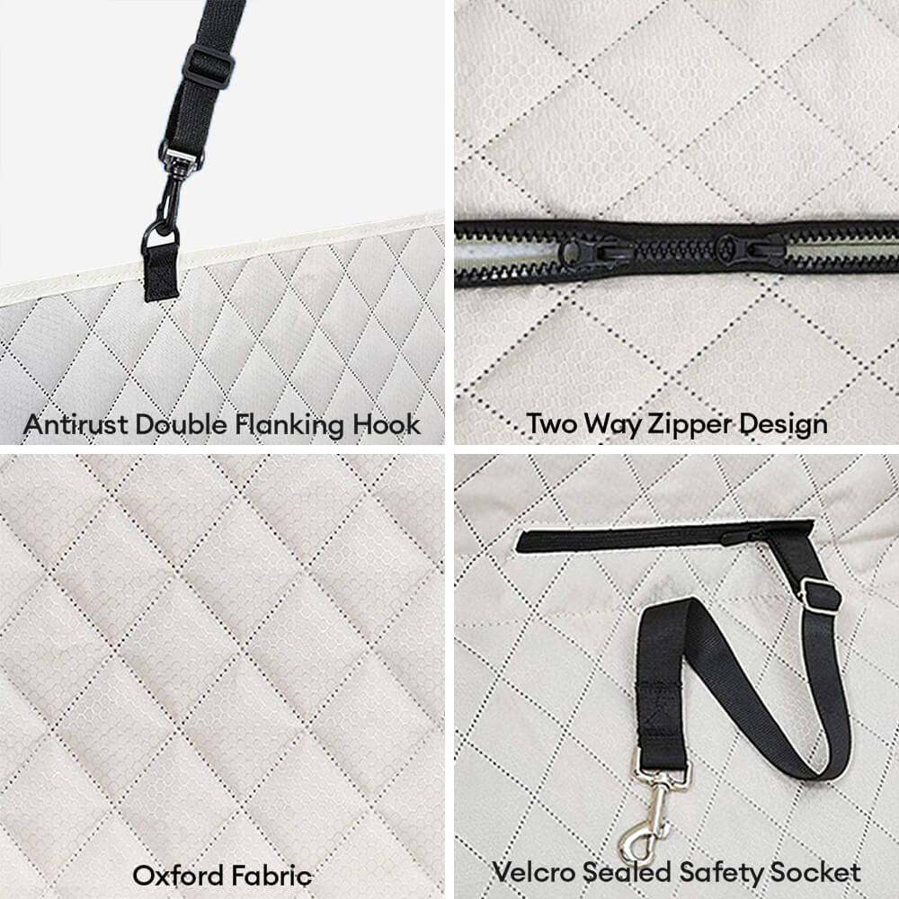 Convertible pet car seat cover, shown in a back seat, offering durable and waterproof protection