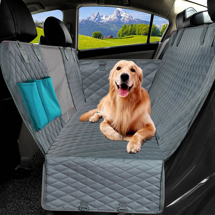 Dog car protector hammock style, waterproof and washable, fits most car backseats.