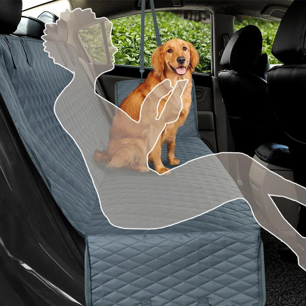 Breathable pet car seat cover, dark gray, designed for dog comfort and car interior protection.