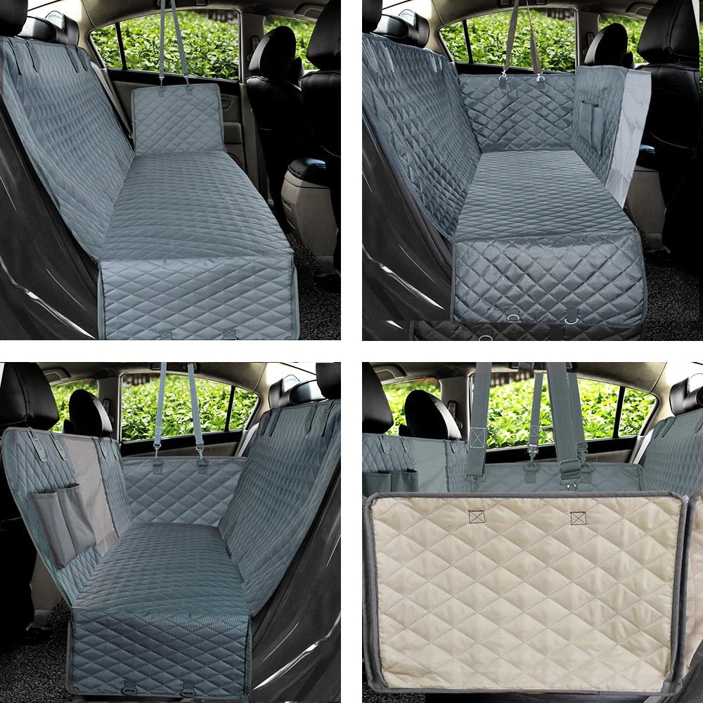 Premium dog car seat cover with side flaps, black, providing full backseat protection for pets.