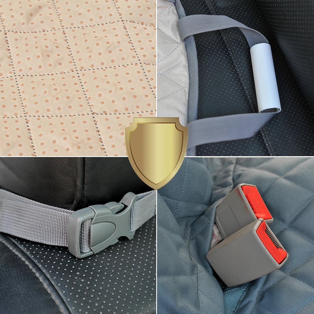 Unisex waterproof car seat cover for pets, robust design for active dogs during travel.