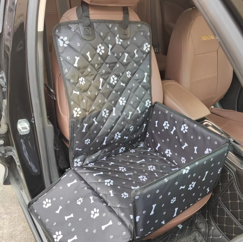 Unisex pet car seat mat with waterproof layer, non-slip design for secure dog travel.