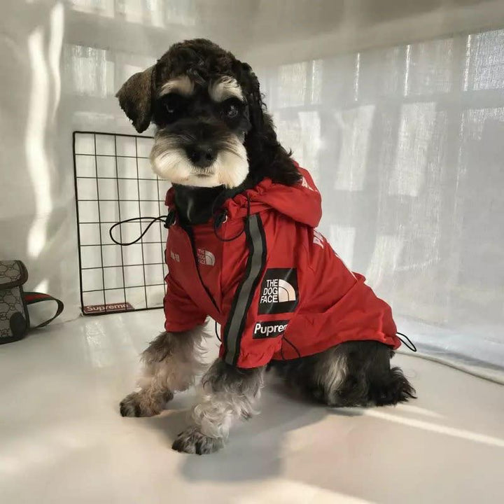 Unisex waterproof dog jacket, adjustable fit, breathable raincoat for pets, front view