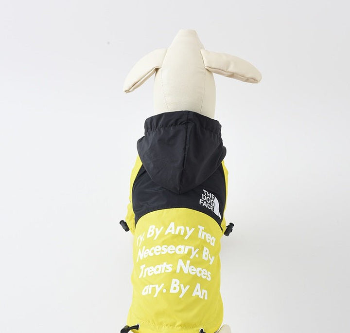 Close-up of adjustable waterproof dog jacket fabric, showing breathable material quality