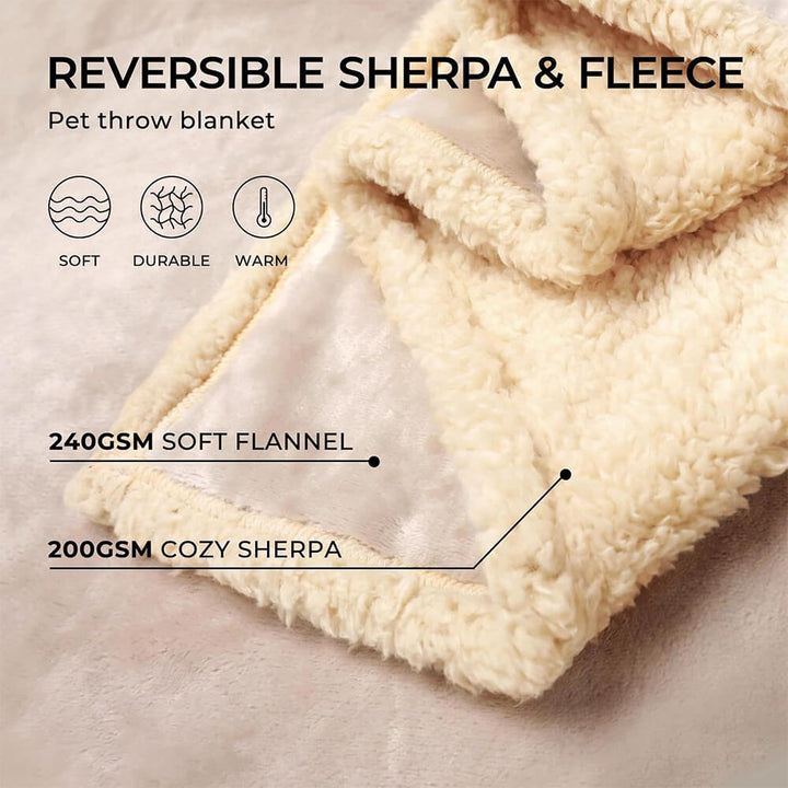 Unisex waterproof dog blanket, flannel & sherpa fleece, durable and cozy for pet beds