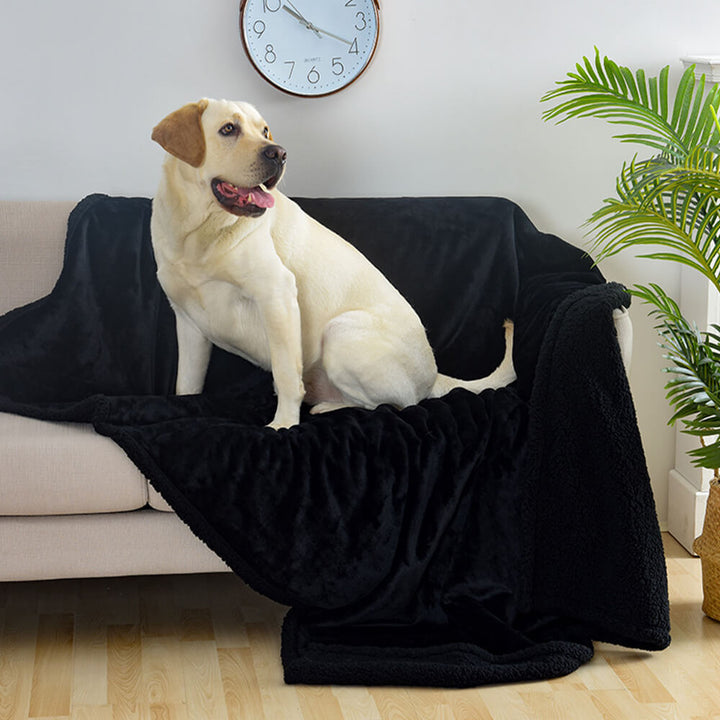 Flannel and sherpa fleece waterproof pet blanket, machine washable dog bed accessory, cozy travel