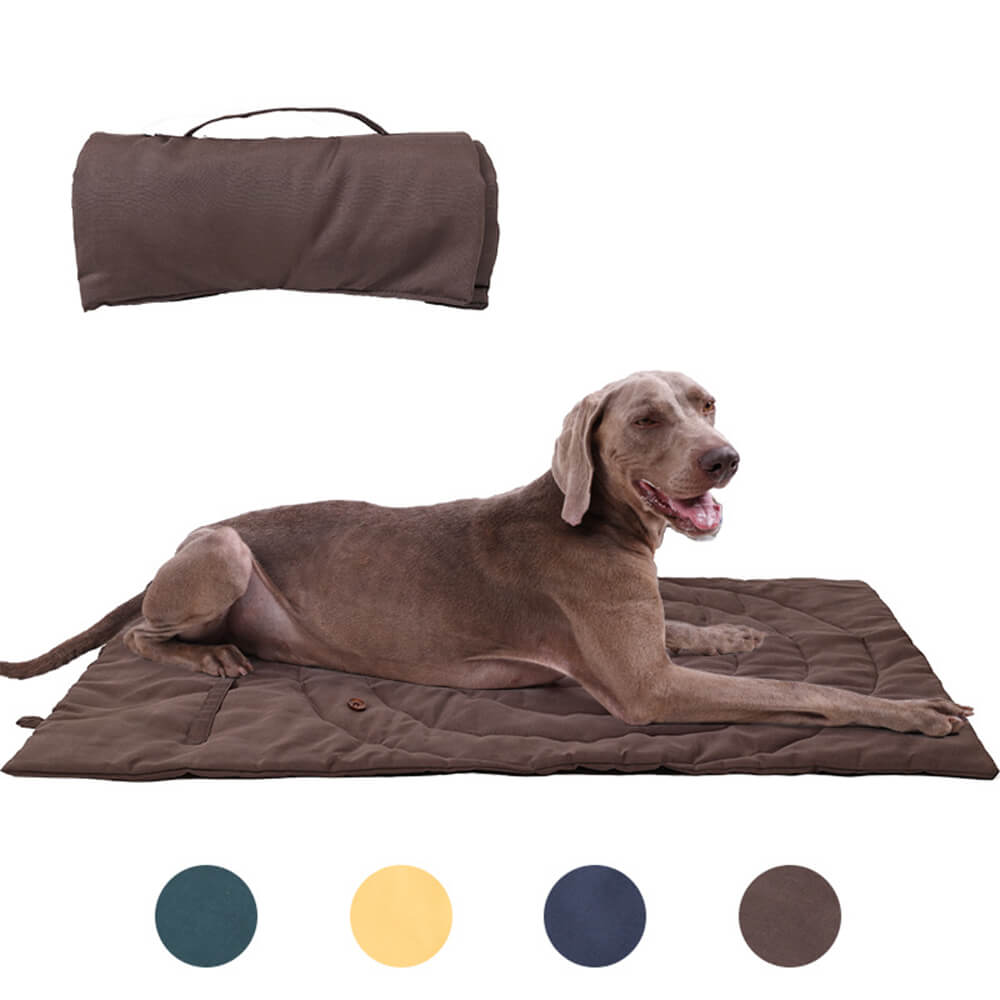 Compact foldable pet mat for car, waterproof and durable for all dog travel needs.