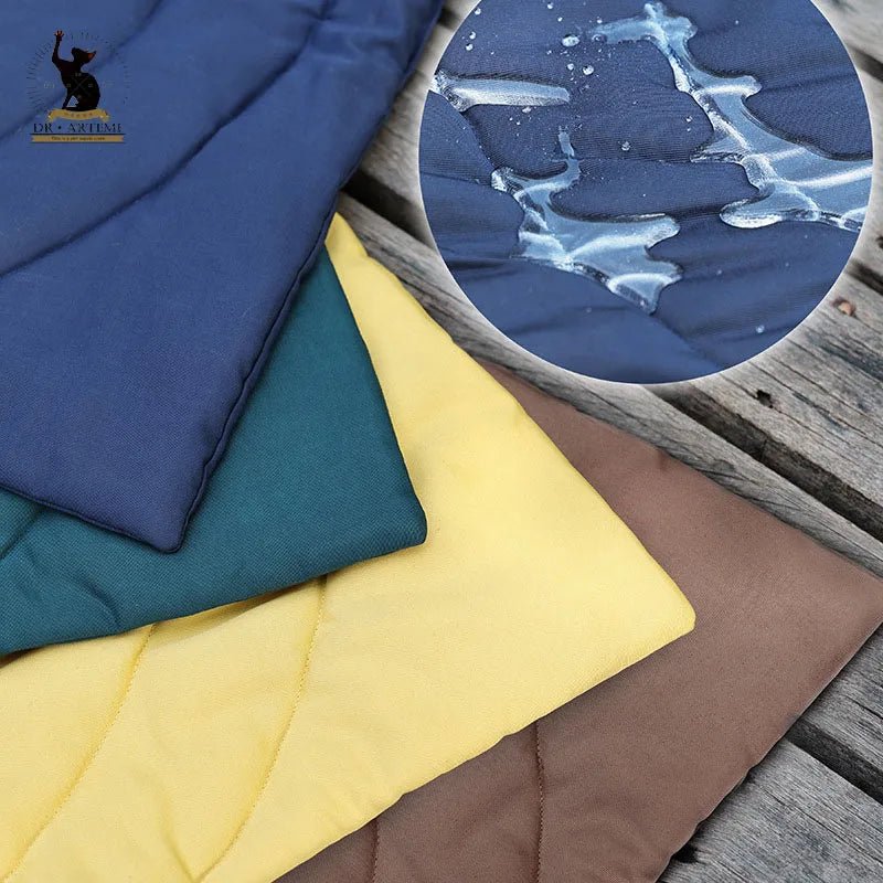 Compact folded pet mat, showcasing its portability for travel and outdoor use, a key pet accessory.