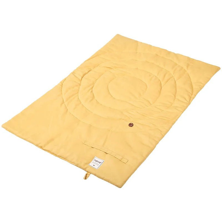 Foldable pet mat opened flat on a car seat, demonstrating car protection & travel utility for pets.