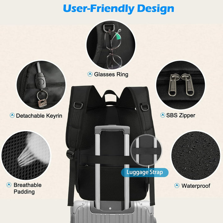 Premium waterproof laptop backpack for men & women, featuring USB charging & an insulated food pocket.