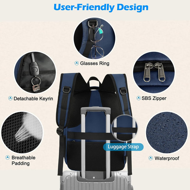 Modern waterproof laptop backpack, suitable for travel, work & school, with USB & insulated pocket.