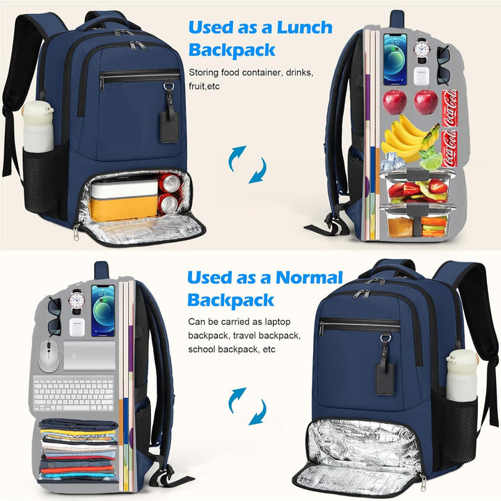 All-purpose waterproof backpack, holds laptop, charges devices via USB, and keeps lunch fresh.