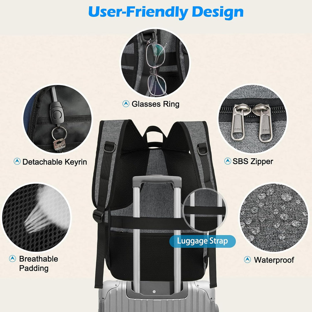 Durable tech backpack for students & professionals, with laptop sleeve, USB access & insulated compartment.